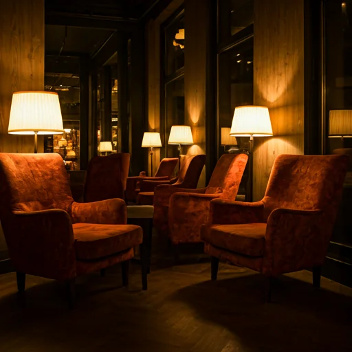 Comfortabele fauteuils met warme verlichting in een rustige lounge van de bordspelclub, die een ontspannen sociale sfeer creëert voor strategische discussies en tafelspelavonden.